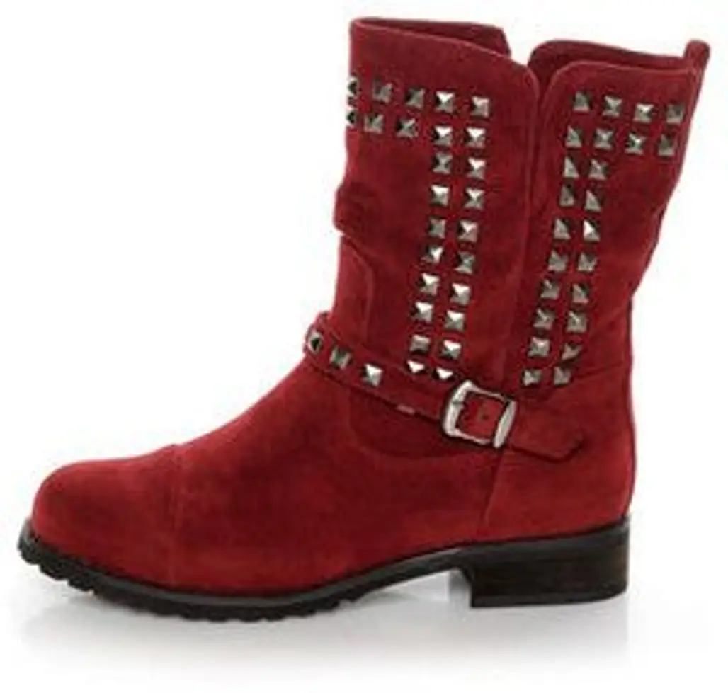 Promise Abigail Wine Red Studded Motorcycle Ankle Boots