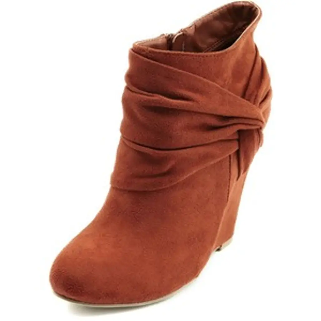 Sueded Side-Knot Wedge Bootie