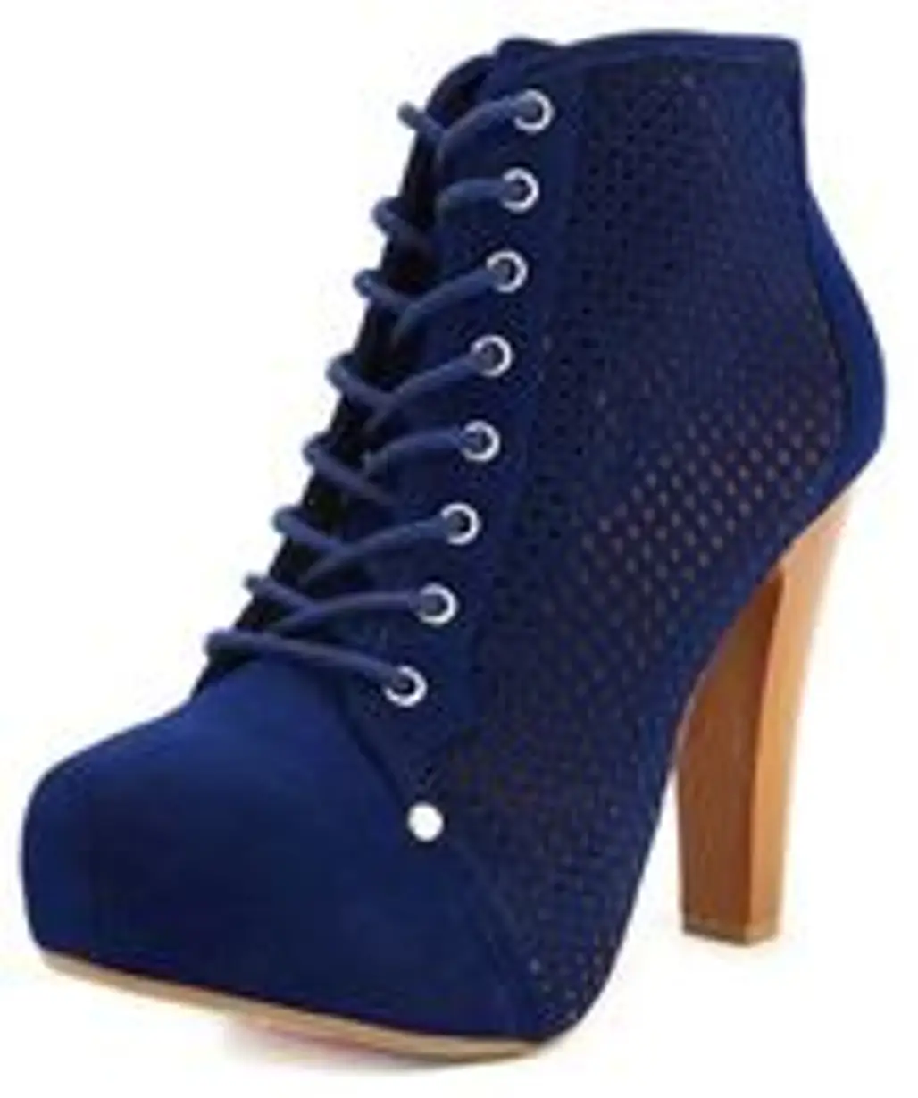 Perforated Lace-up Heel Bootie