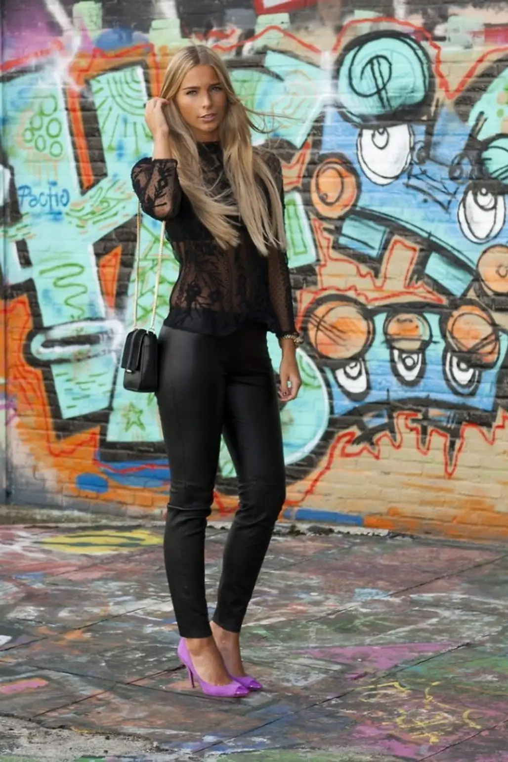 Lace Shirt with Leather Leggings