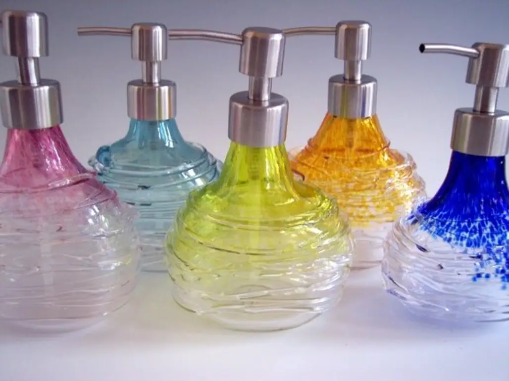 Hand Blown Art Glass Vanity Soap / Lotion Dispenser