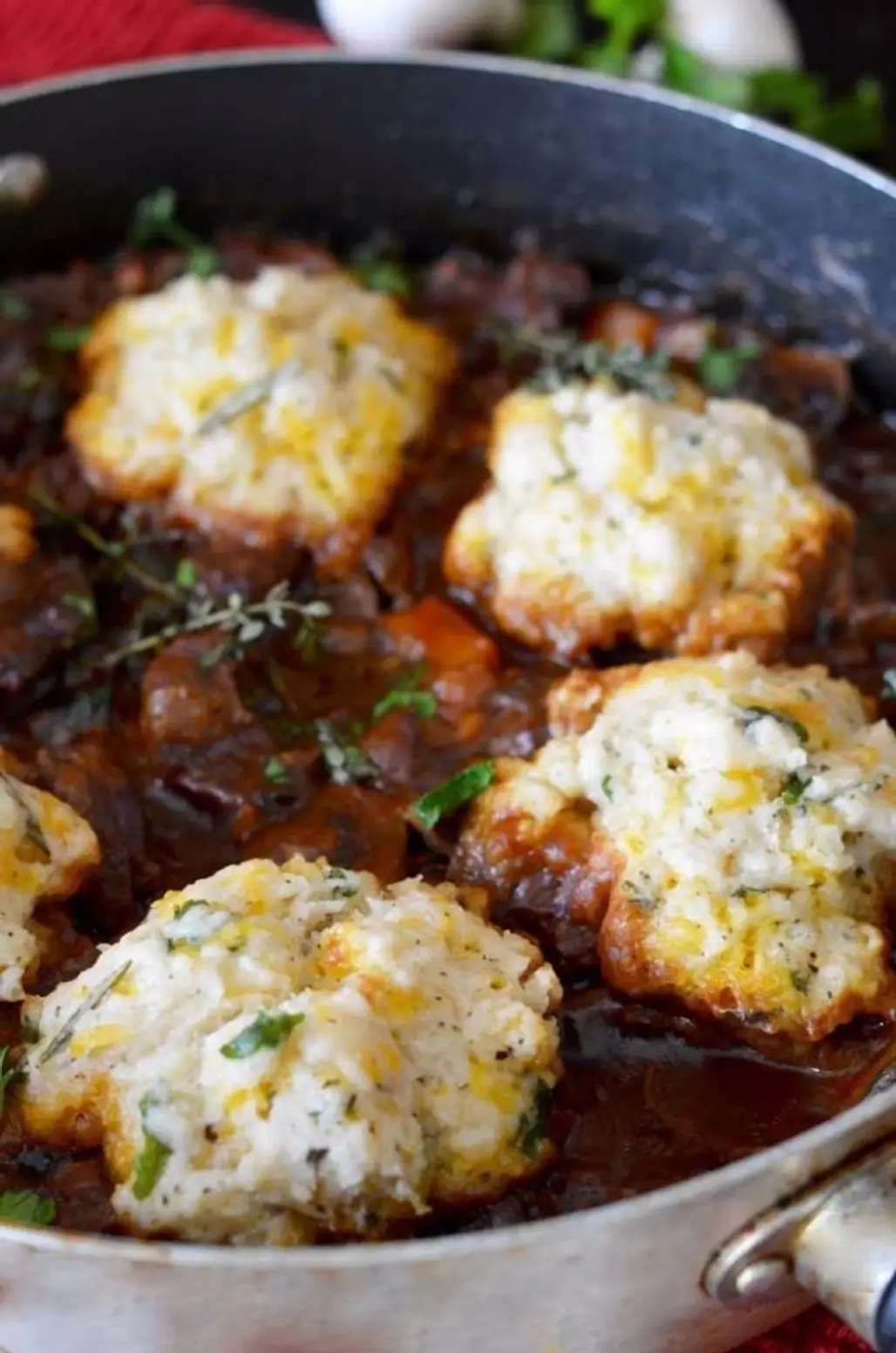 Guinness Beef Stew with Cheddar Herb Biscuits