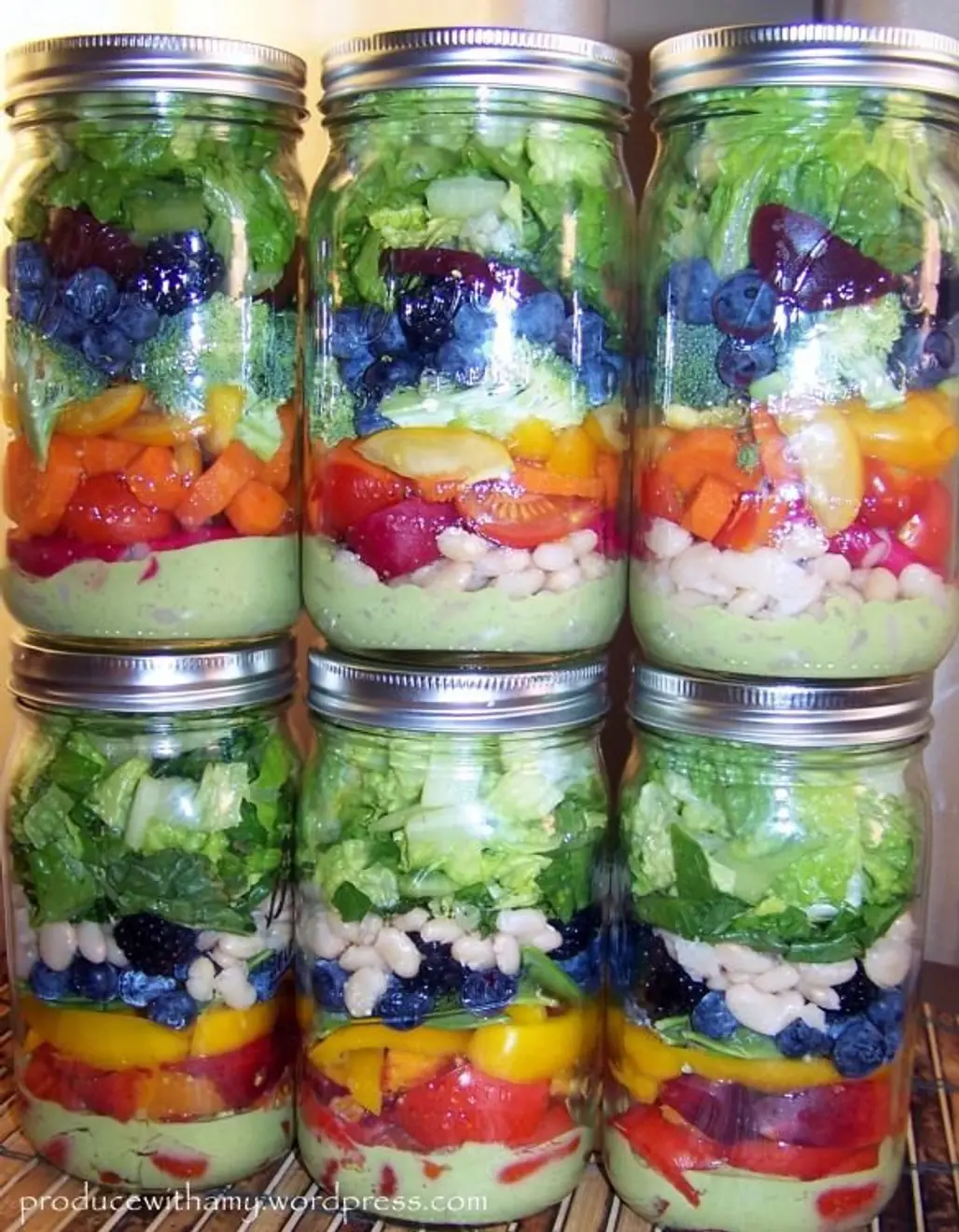 Harvest Rainbow Mason Jar Salad with Creamy Pesto Dressing