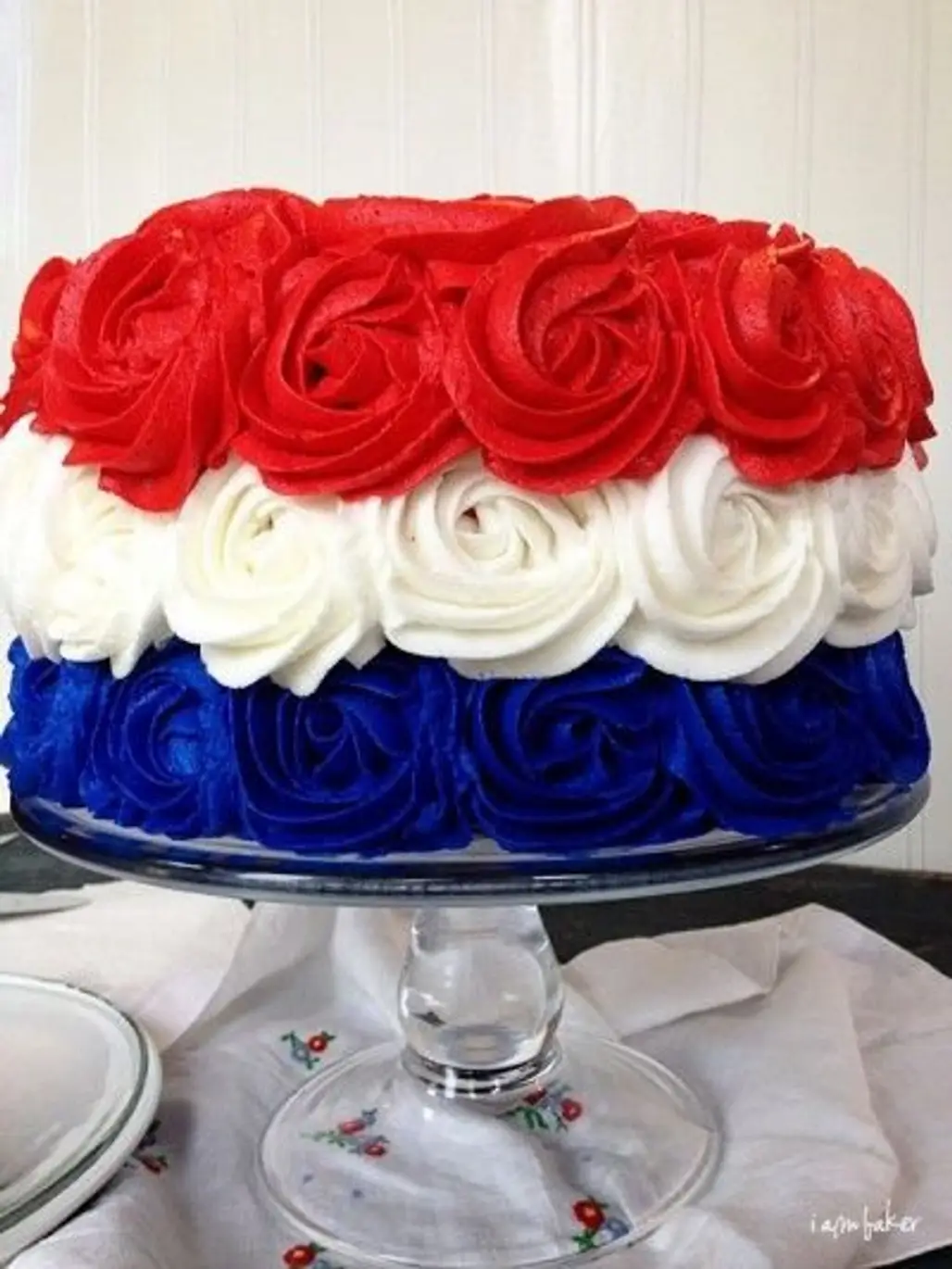Red, White and Blue Rose Cake for Dessert