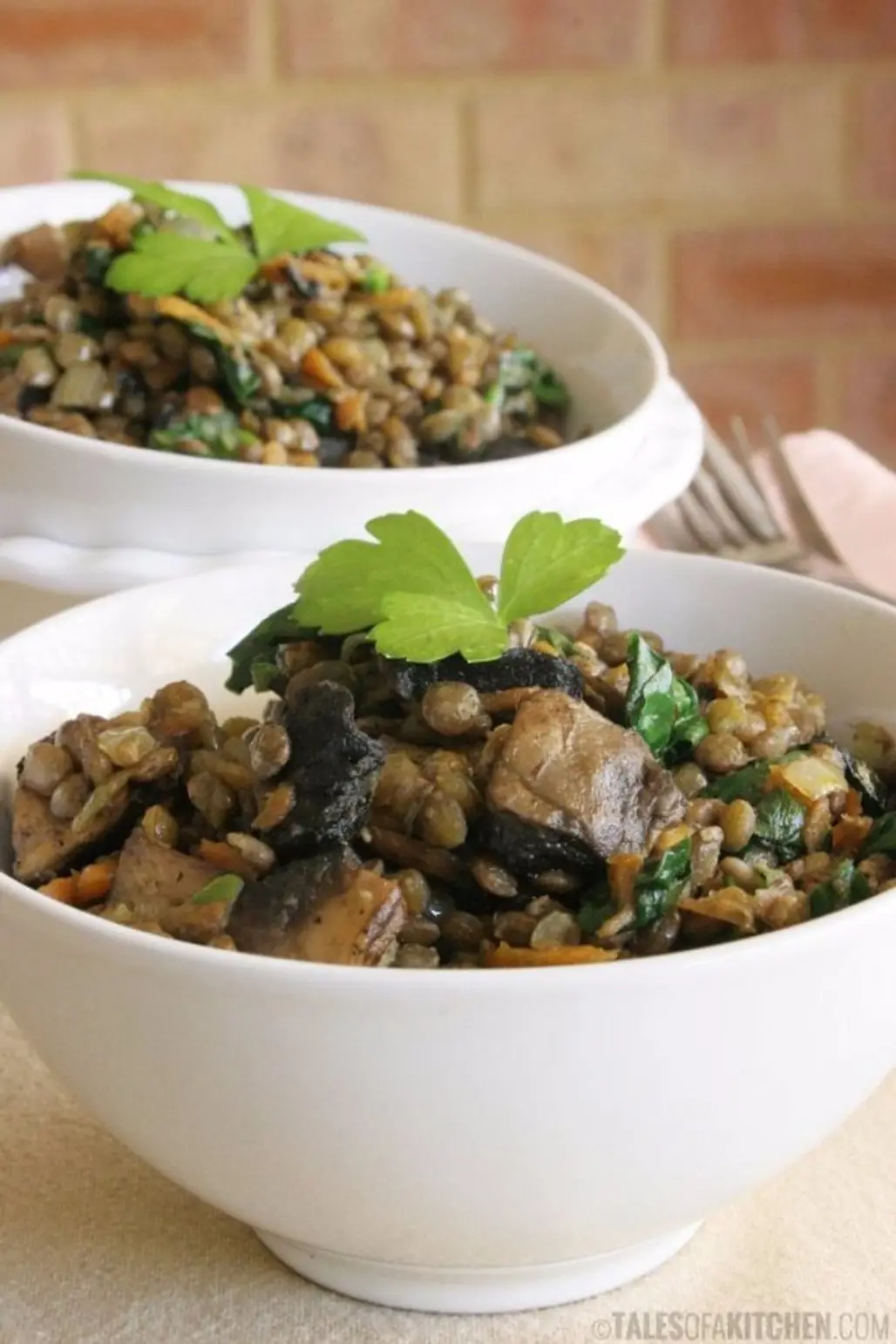 Warm French Lentil Salad with Spinach and Mushrooms