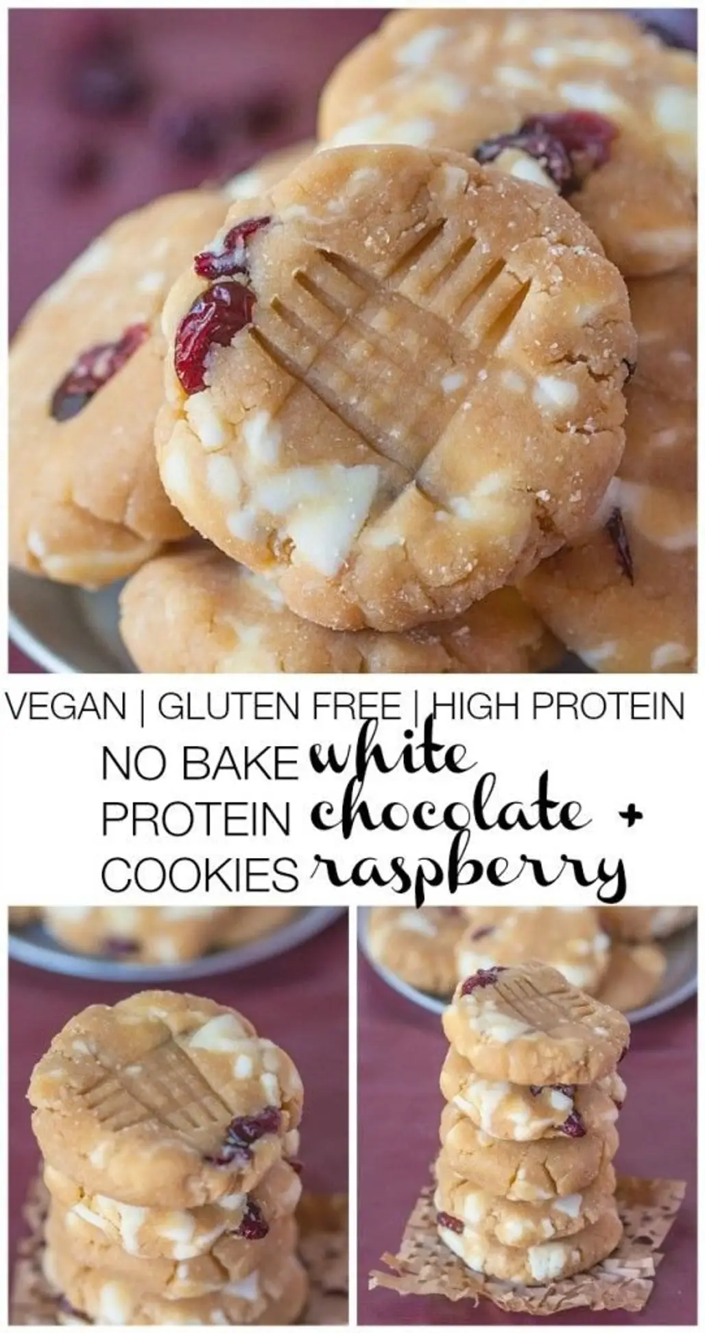 Healthy No Bake White Chocolate Raspberry Protein Cookies (Vegan & Gluten-free)