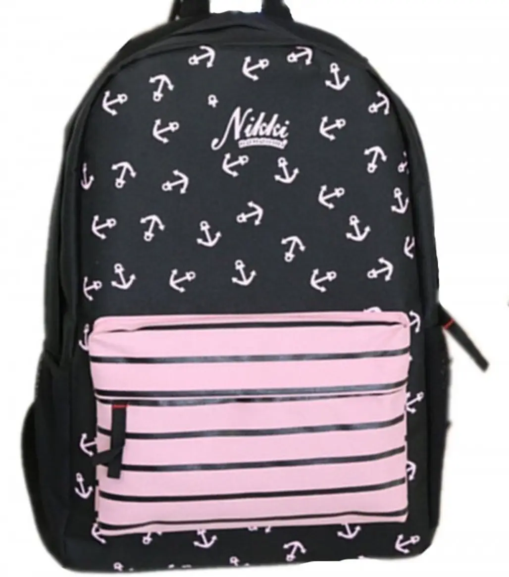 New Black Navy Style Cool Anchors and Pink Stripes