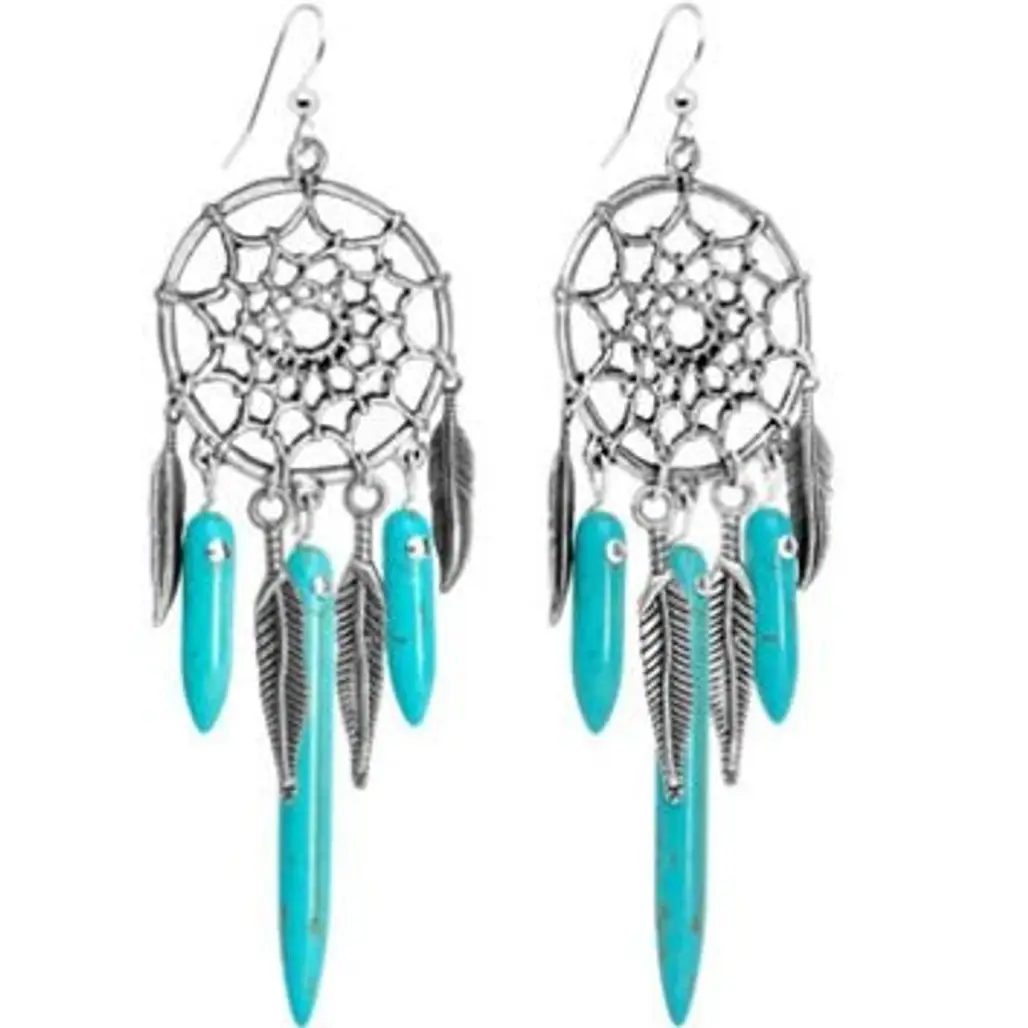 Handcrafted Turquoise Dreamcatcher Earrings