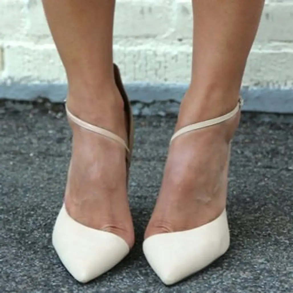 "Eliza" Diagonal Ankle Strap Almond Toe Pumps