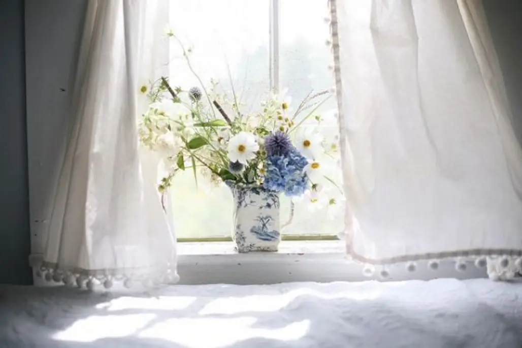 Create a Farmhouse Feel with Flowers and Curtains