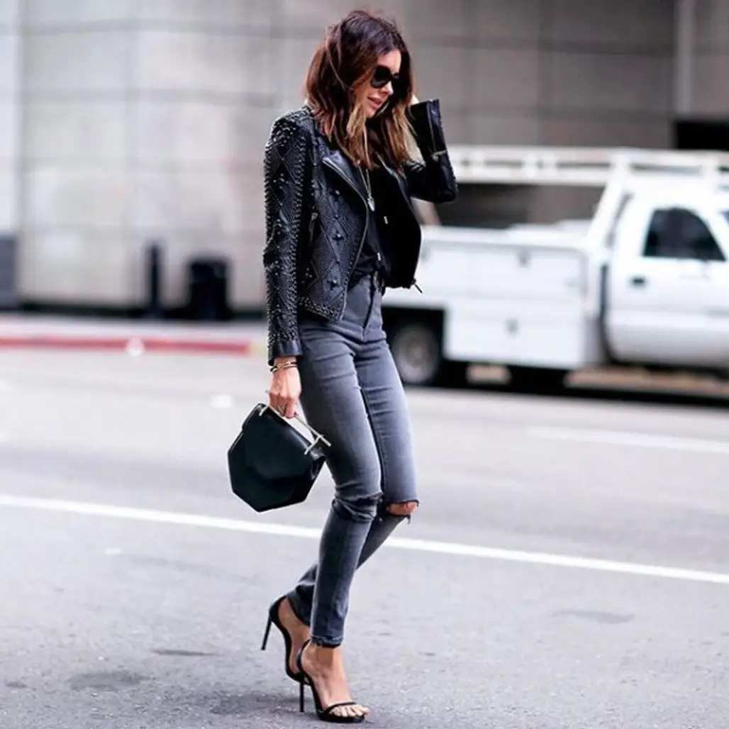 black, clothing, footwear, jacket, leather,