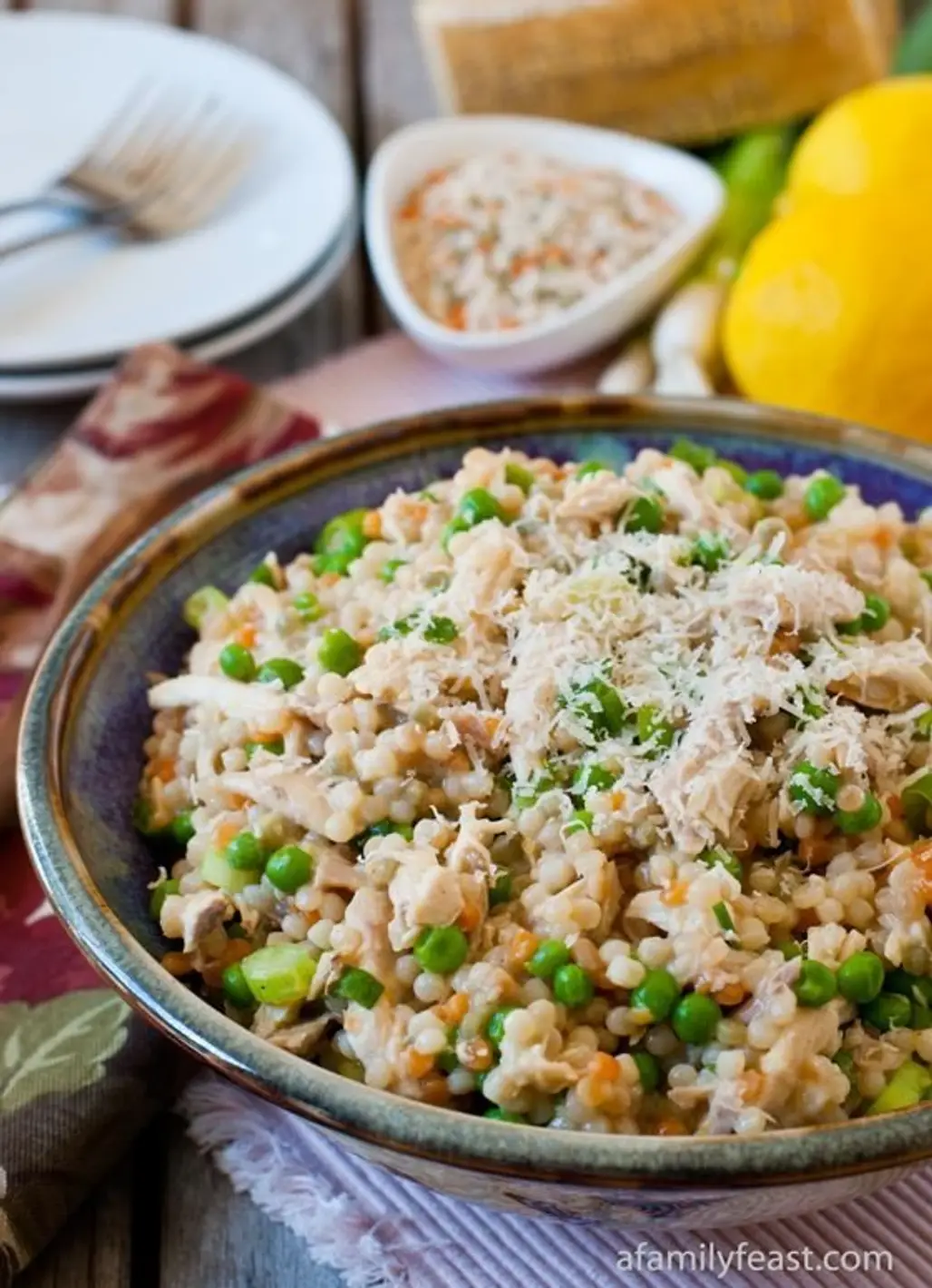 Israeli Couscous with Chicken and Peas