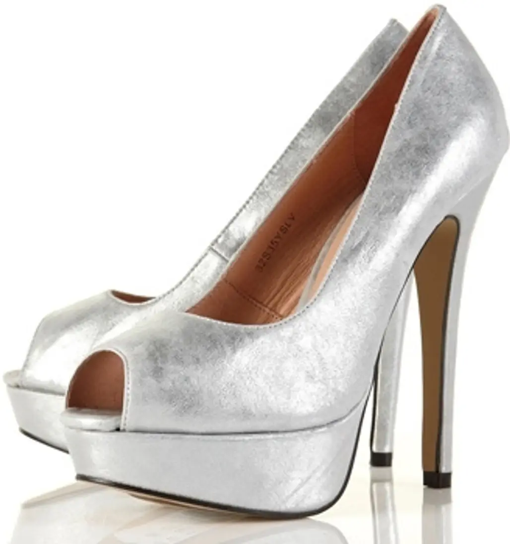 Topshop Sienna Silver Metallic Platform Peep Toe Shoes