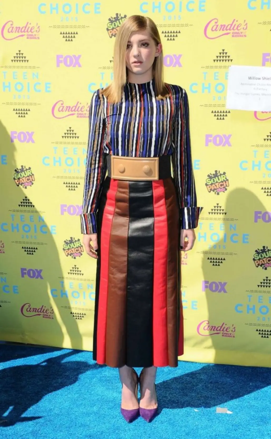 Willow Shields is Very Colorful in a Leather Skirt from Marni