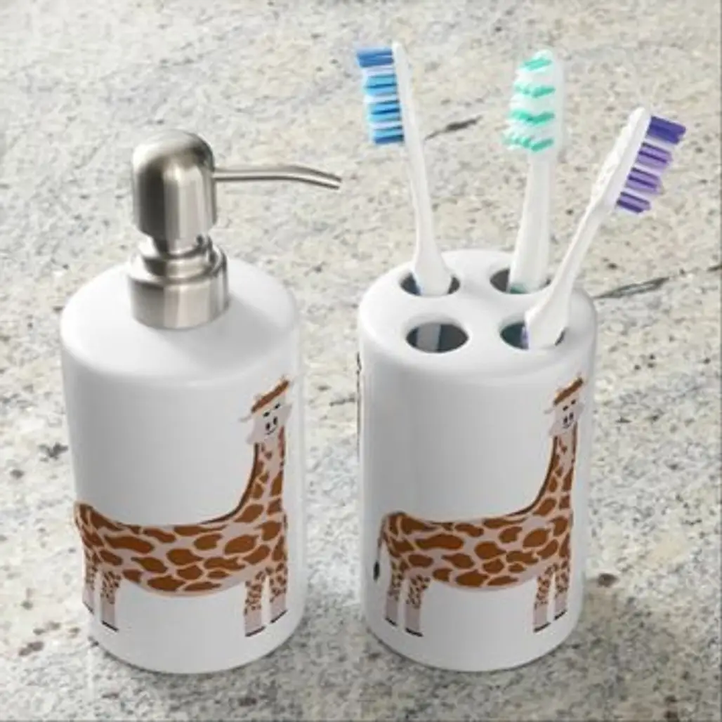 Giraffe Toothbrush Holder and Soap Dispenser Set