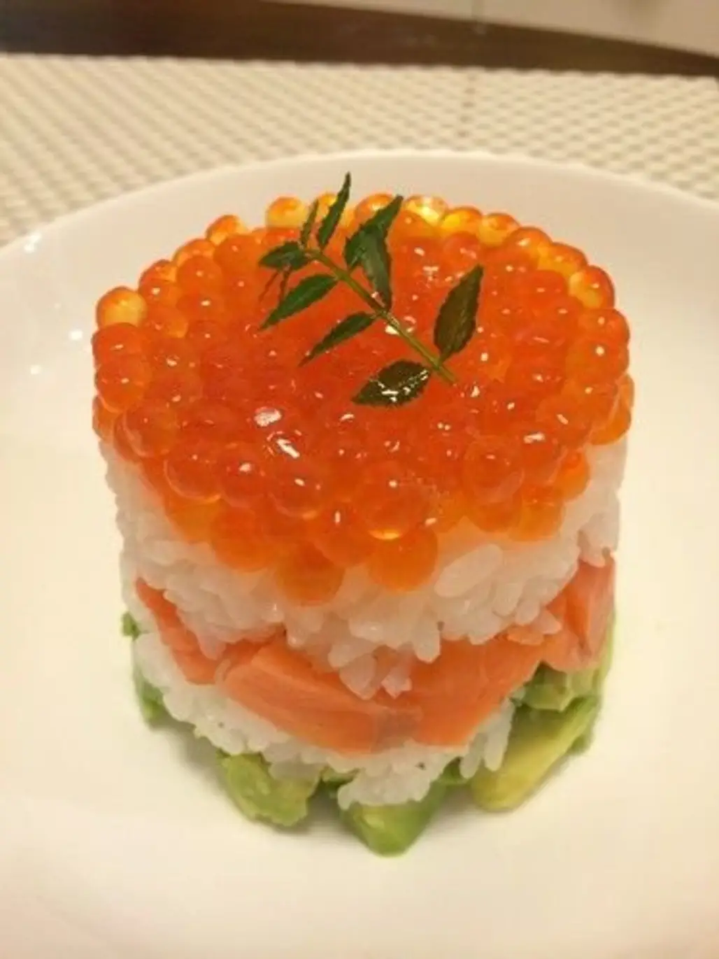 Salmon, Caviar and Avocado Sushi Cake