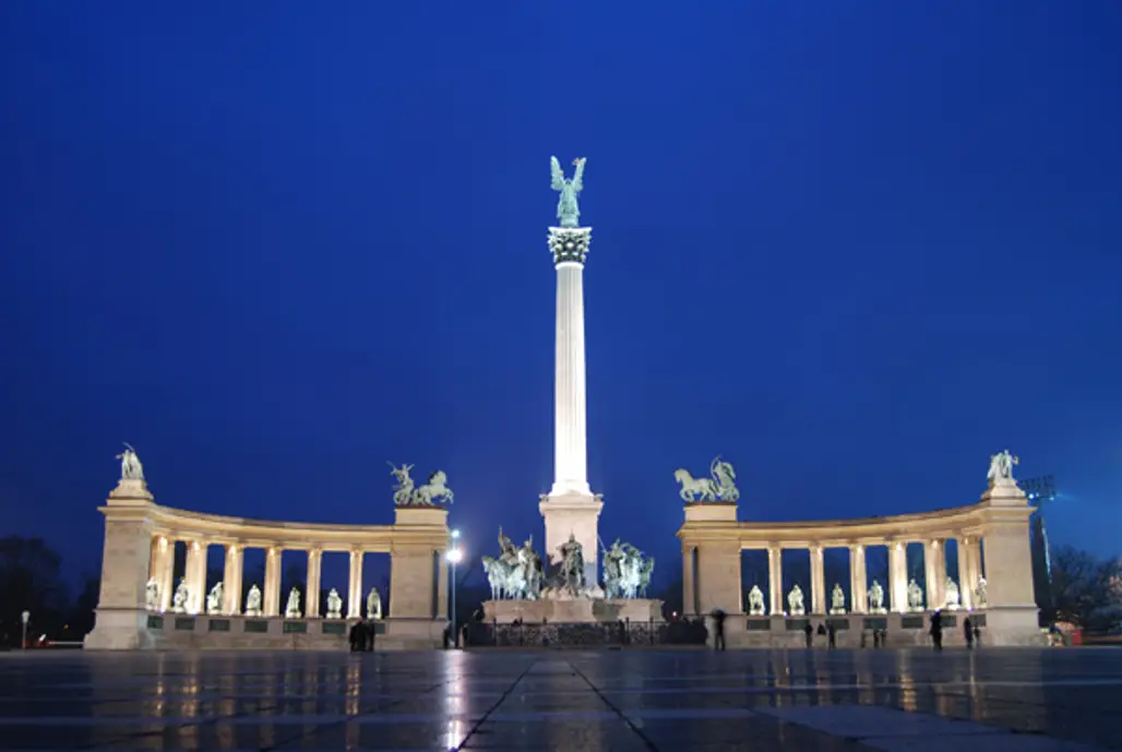 Stand in Heroes' Square in Budapest, Hungary