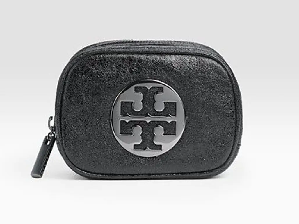 Tory Burch Small Crinkled Leather Cosmetic Case