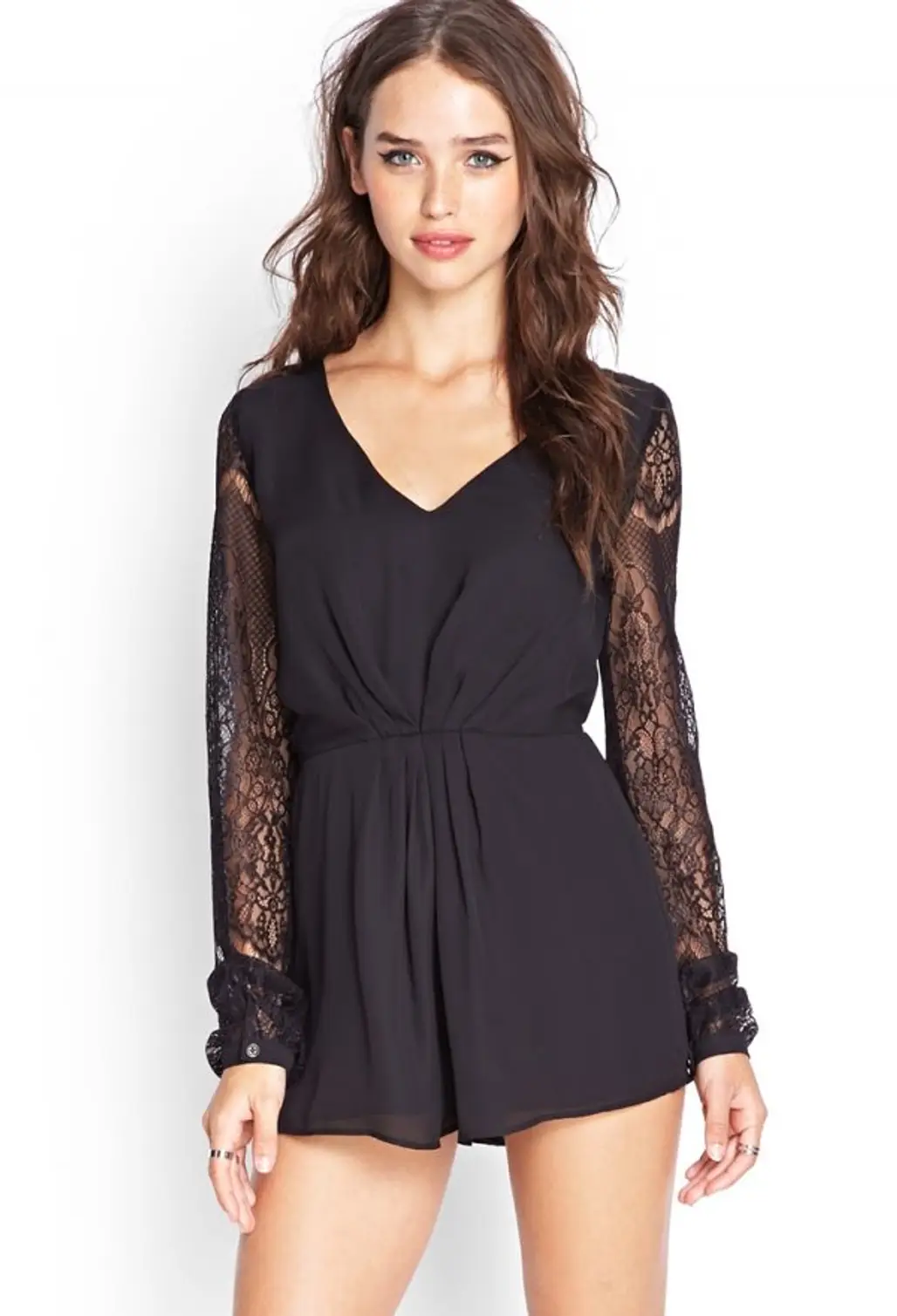 Floral Lace Pleated Romper