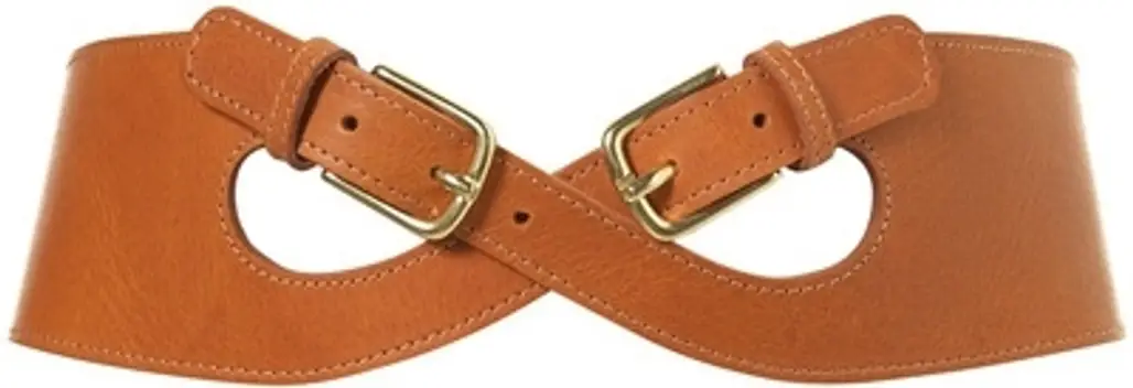 Tan Leather Wide Double Buckle Belt