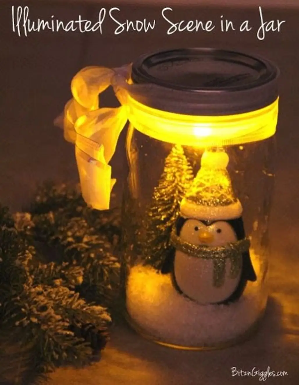 Illuminated Snow Scene in a Jar