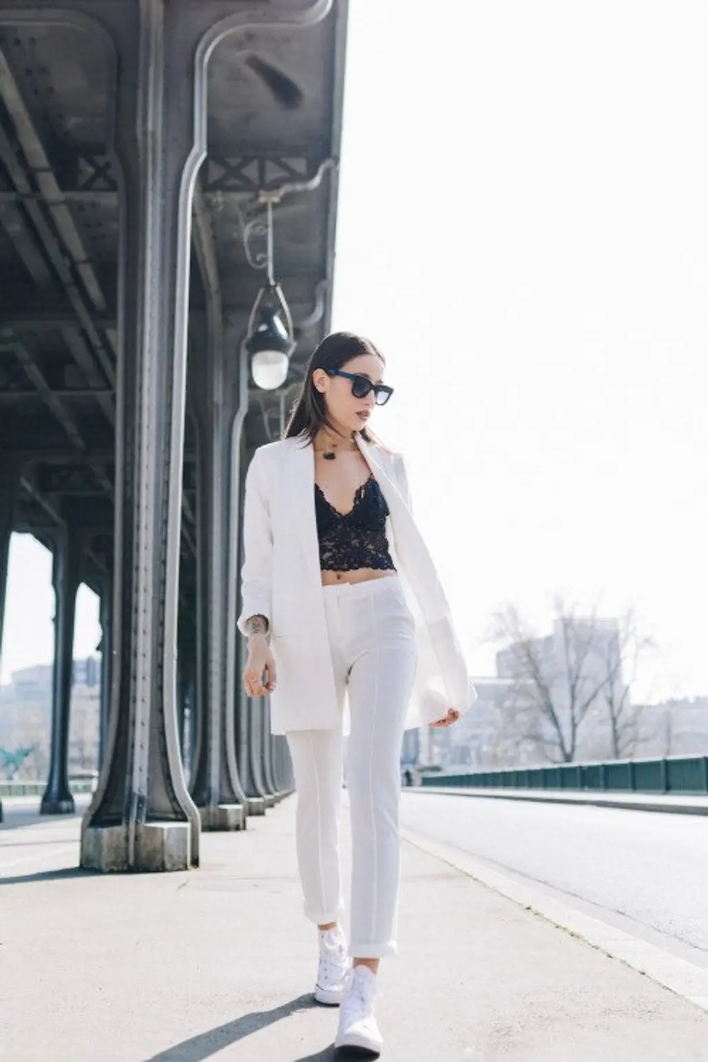 So Chic: Black Crop Top, White Blazer and White Pants