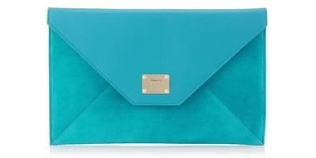 Turquoise Smooth Leather and Suede Clutch Bag