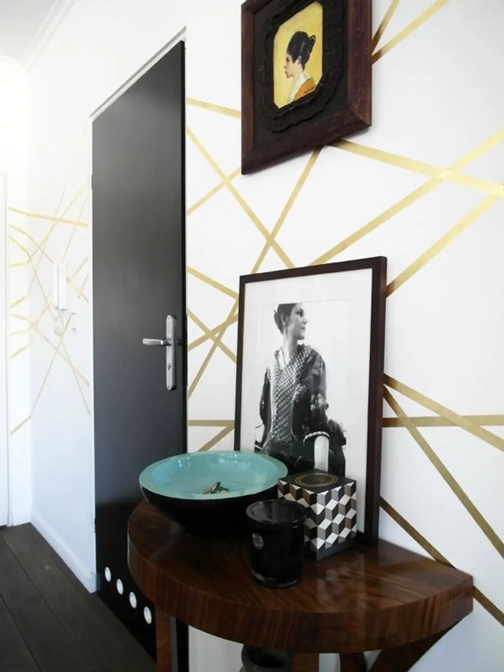 Gold Leaf Stripes...perfect Upgrading Idea for a Simple White Wall
