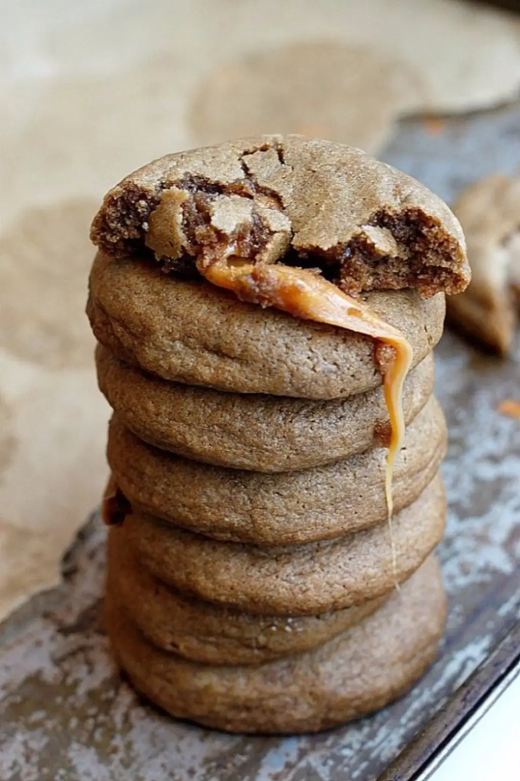 Caramel Stuffed Soft Gingerbread Cookies