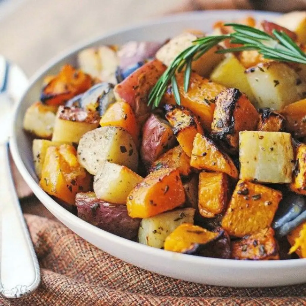 Roasted Butternut Squash, Onions, and Red Potatoes with Fresh Herbs