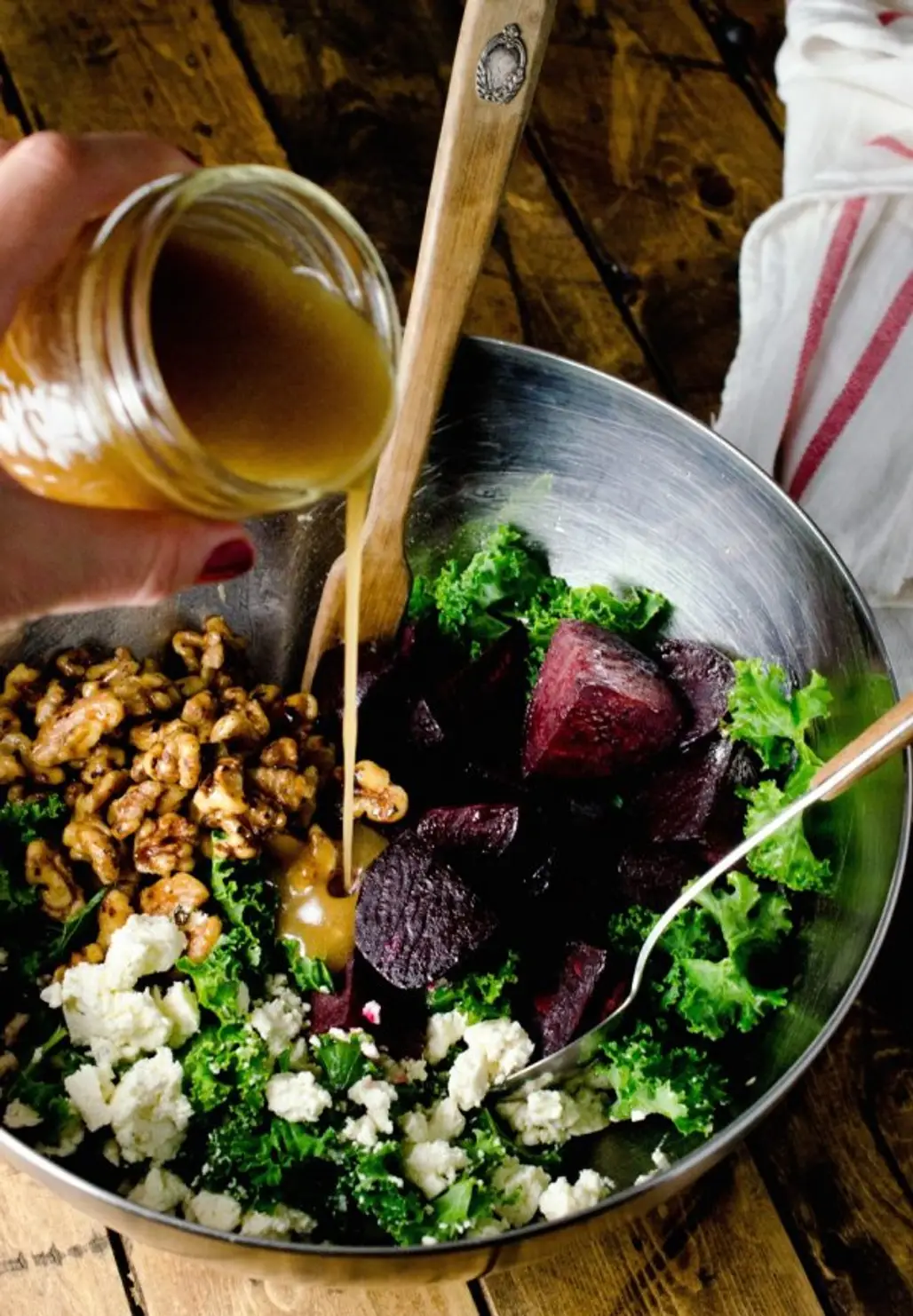 Roasted Beet Kale Salad with Candied Walnuts