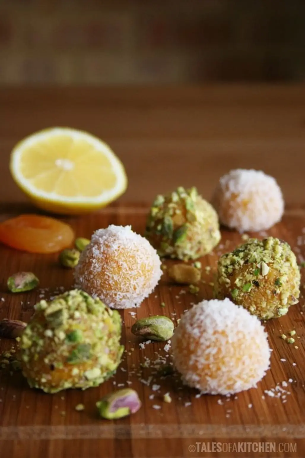 Apricot 'truffles' with Pistachios and Coconut
