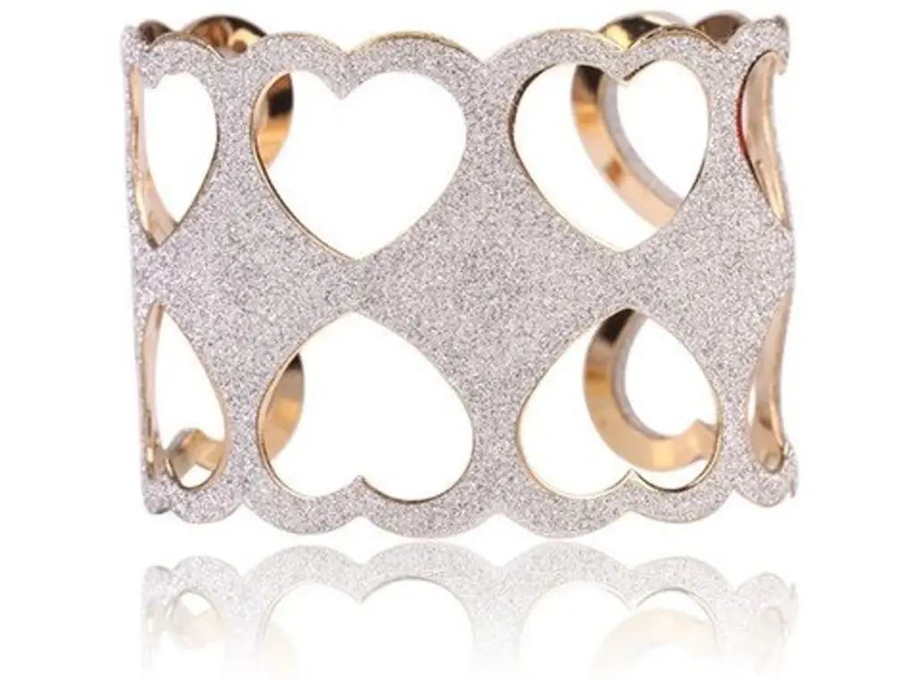 Beautiful Heart Gold Bangle Bracelet with Diamond Dust Look