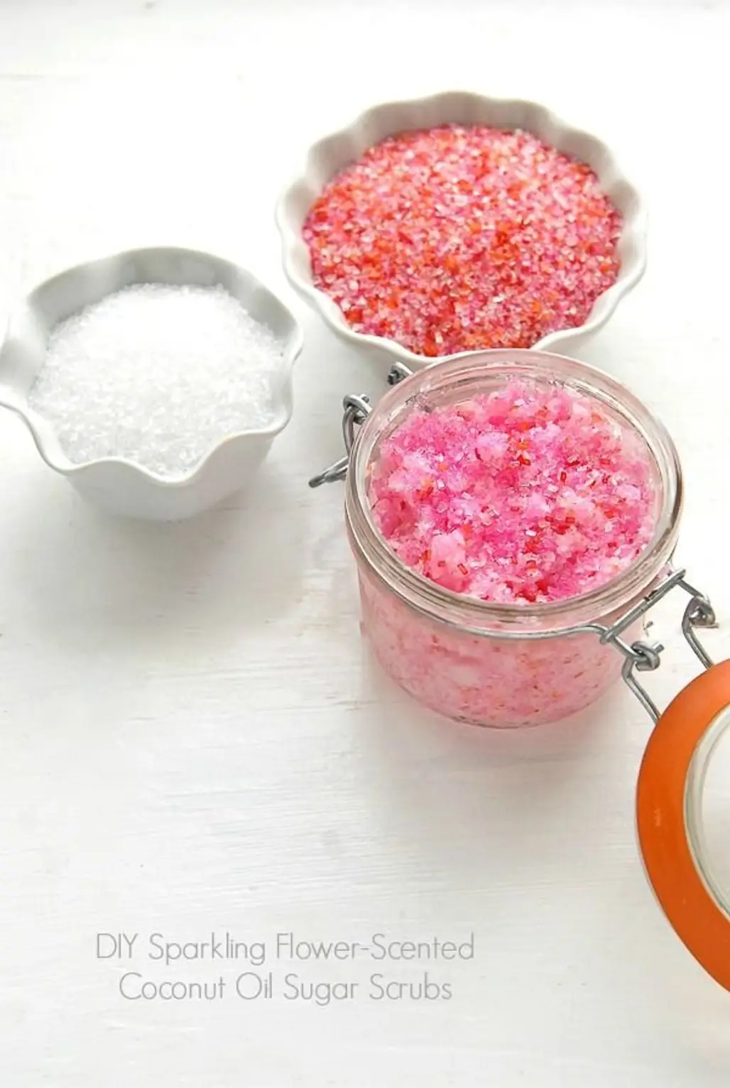 DIY Sparkling Flower-scented Coconut Oil Sugar Scrubs