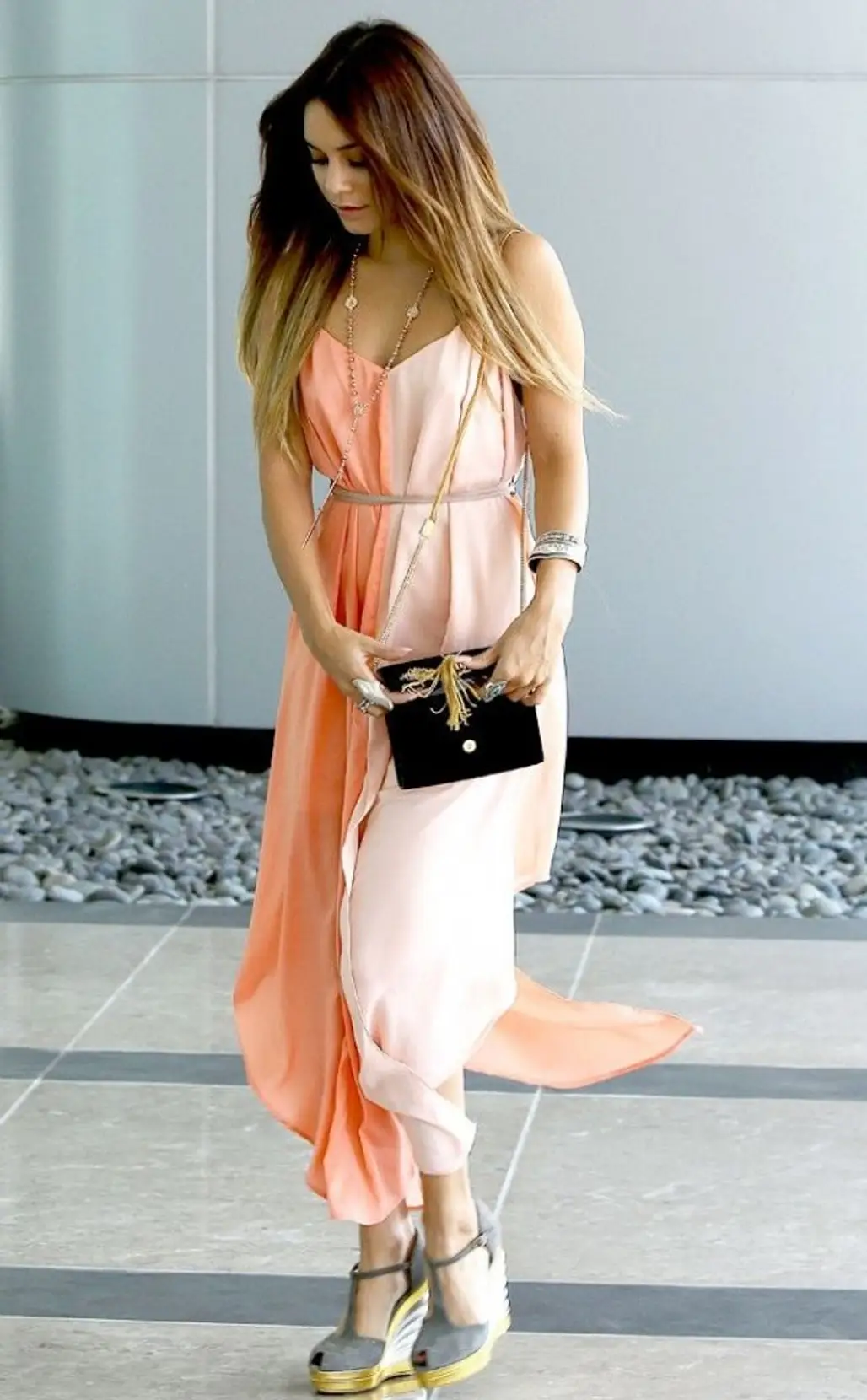 Peach Dress and Wedges