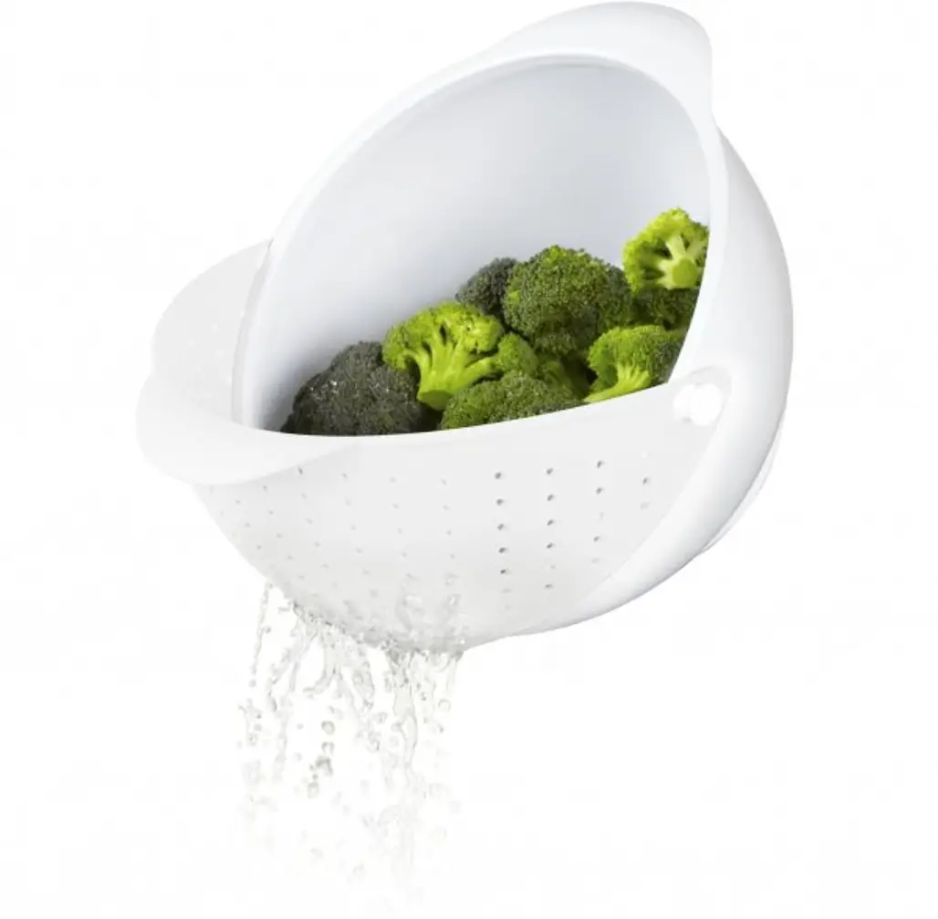 Rinse Bowl and Strainer, White
