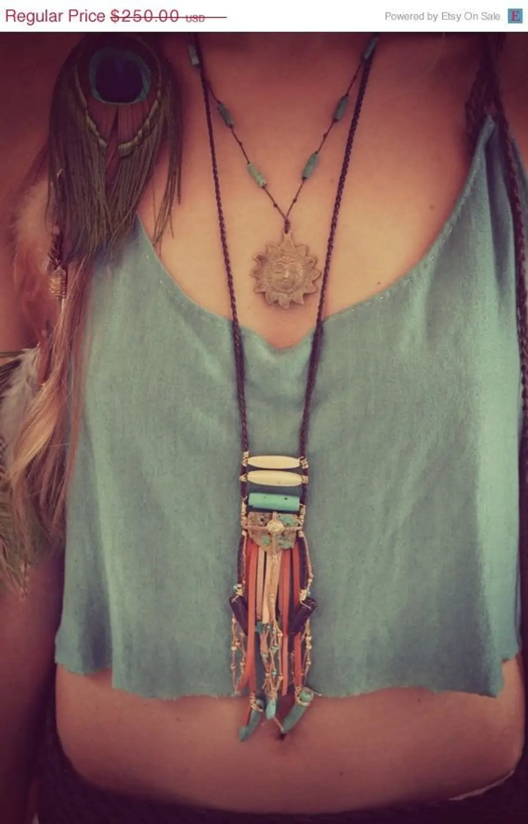 Stand out with a Leather Fringe Bohemian Tribal One of a Kind Necklace