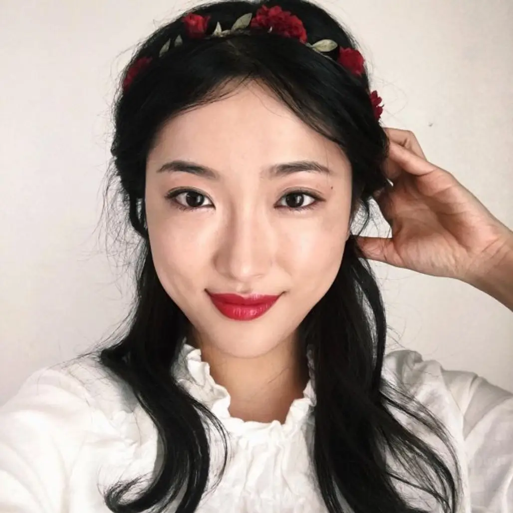 Red Lip & Matching Floral Crown