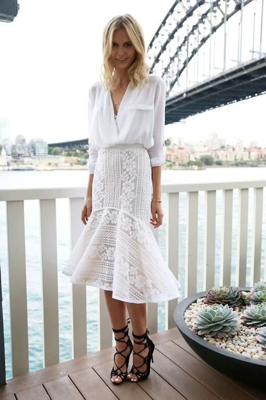 With a Beautiful Lace White Skirt