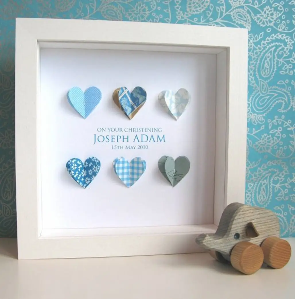 Personalized Christening Hearts Picture