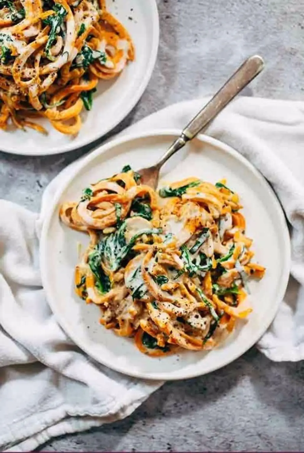 Creamy Spinach Sweet Potato Noodles with Cashew Sauce