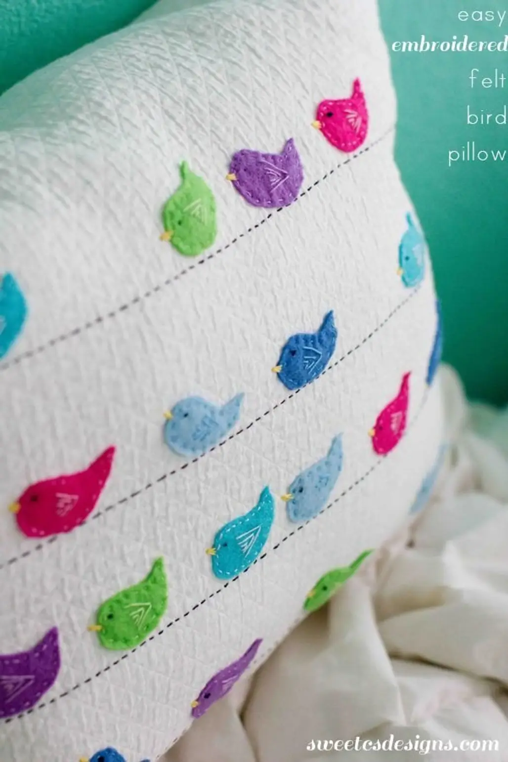 Embroidered Felt Bird Pillow
