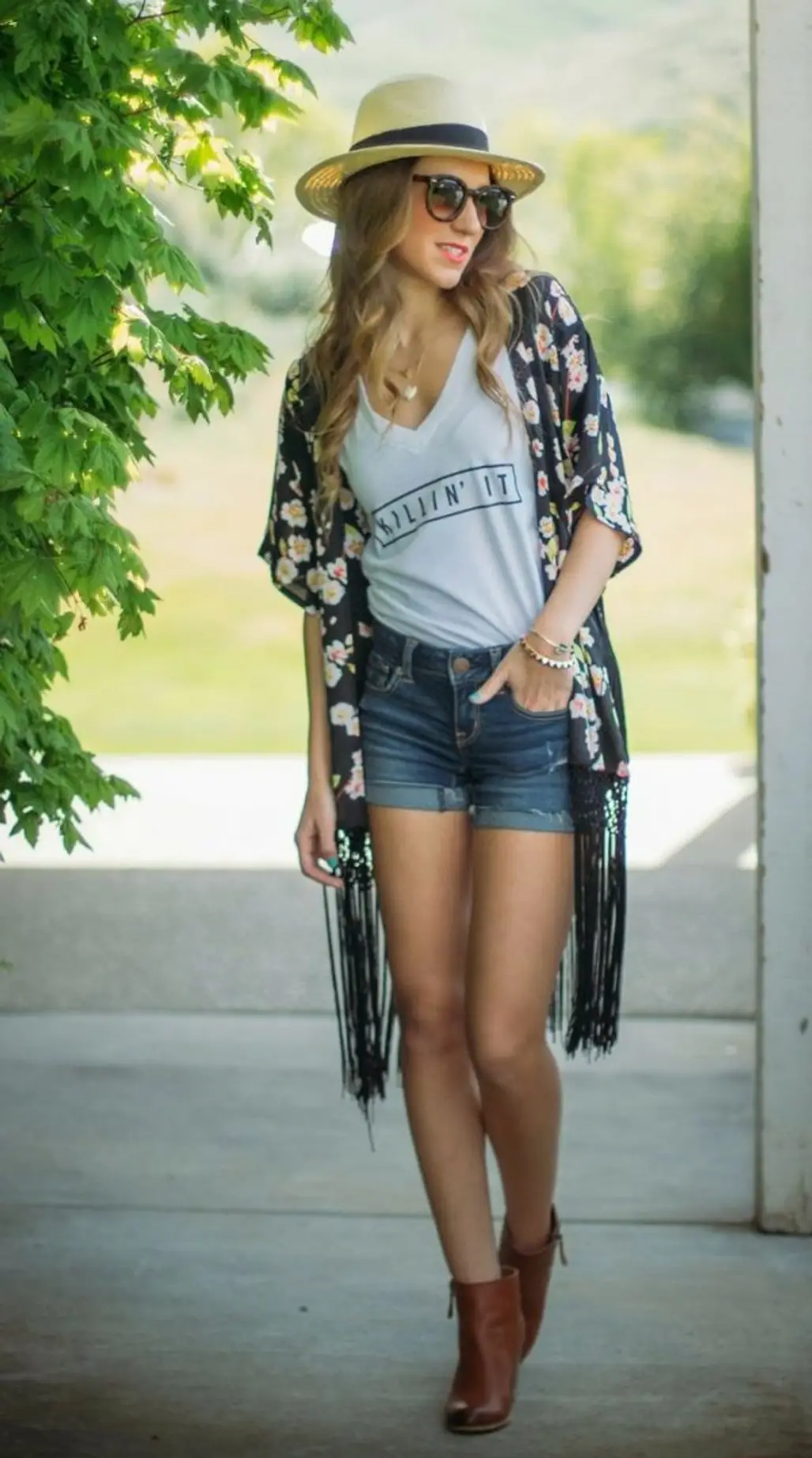With a Floral Fringe Kimono