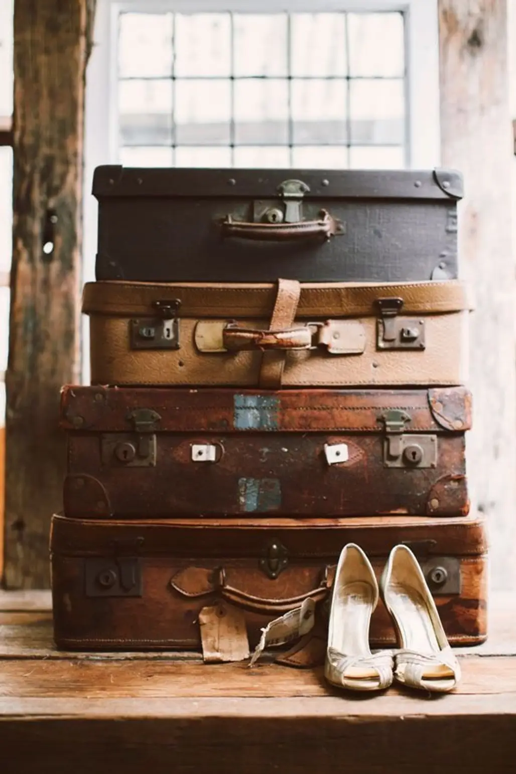 Stacked Leather Suitcases
