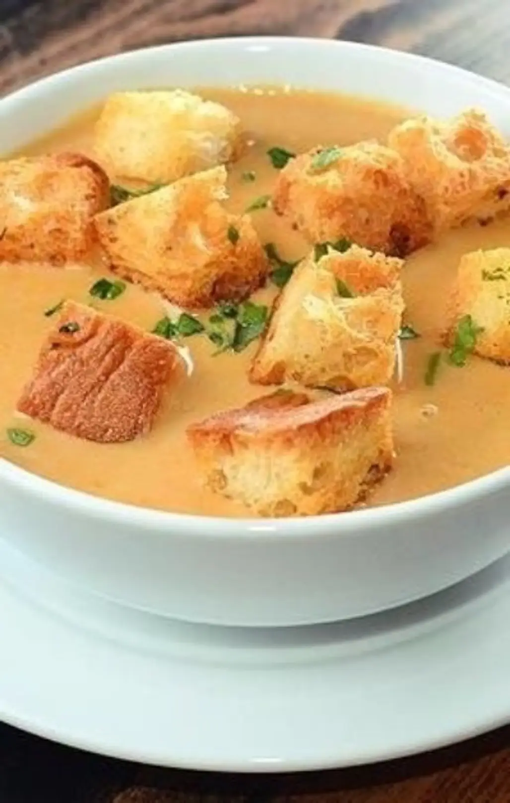 Beer Cheese Soup with Garlic Sourdough Croutons