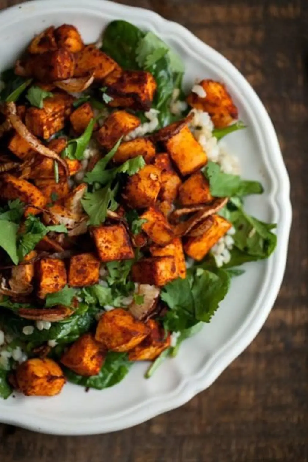 Roasted Sweet Potato and Spinach Grain Salad