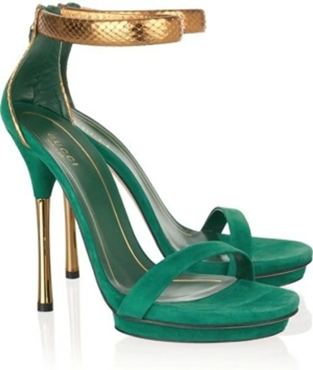 Gucci Suede and Glossed-Python Sandals