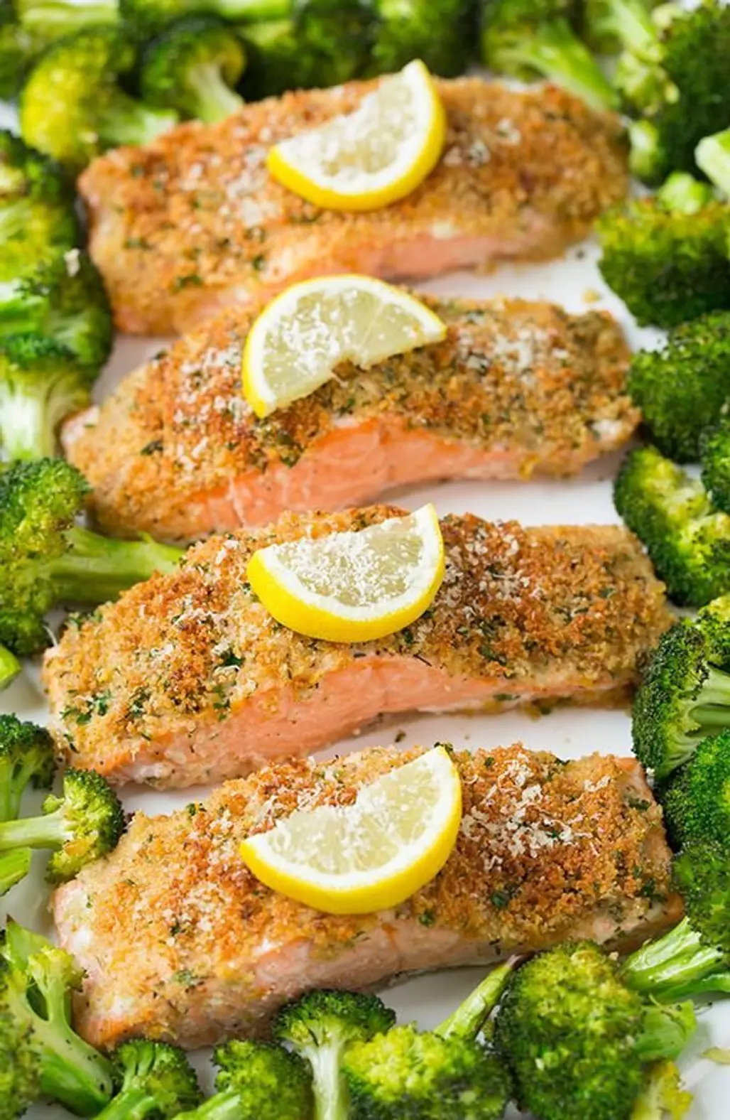 Sheet Pan Parmesan Crusted Salmon with Roasted Broccoli
