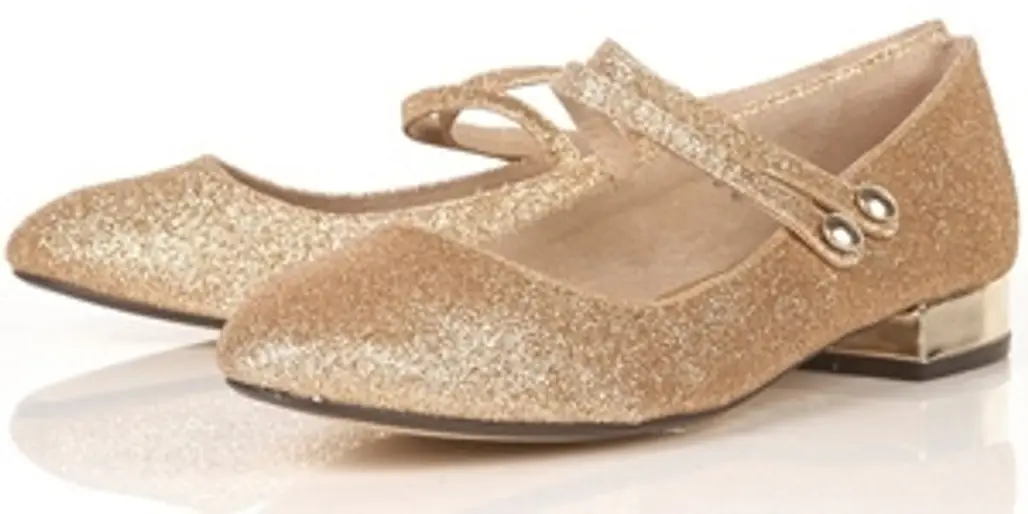 Topshop Voila Gold Glitter Two Strap Mary Jane Shoes