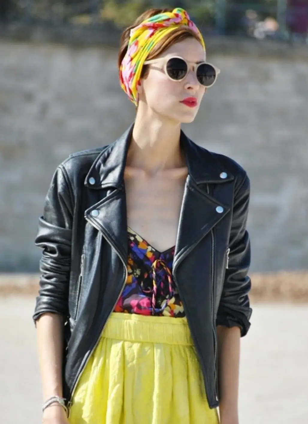 Printed Head Wrap and round Sunglasses